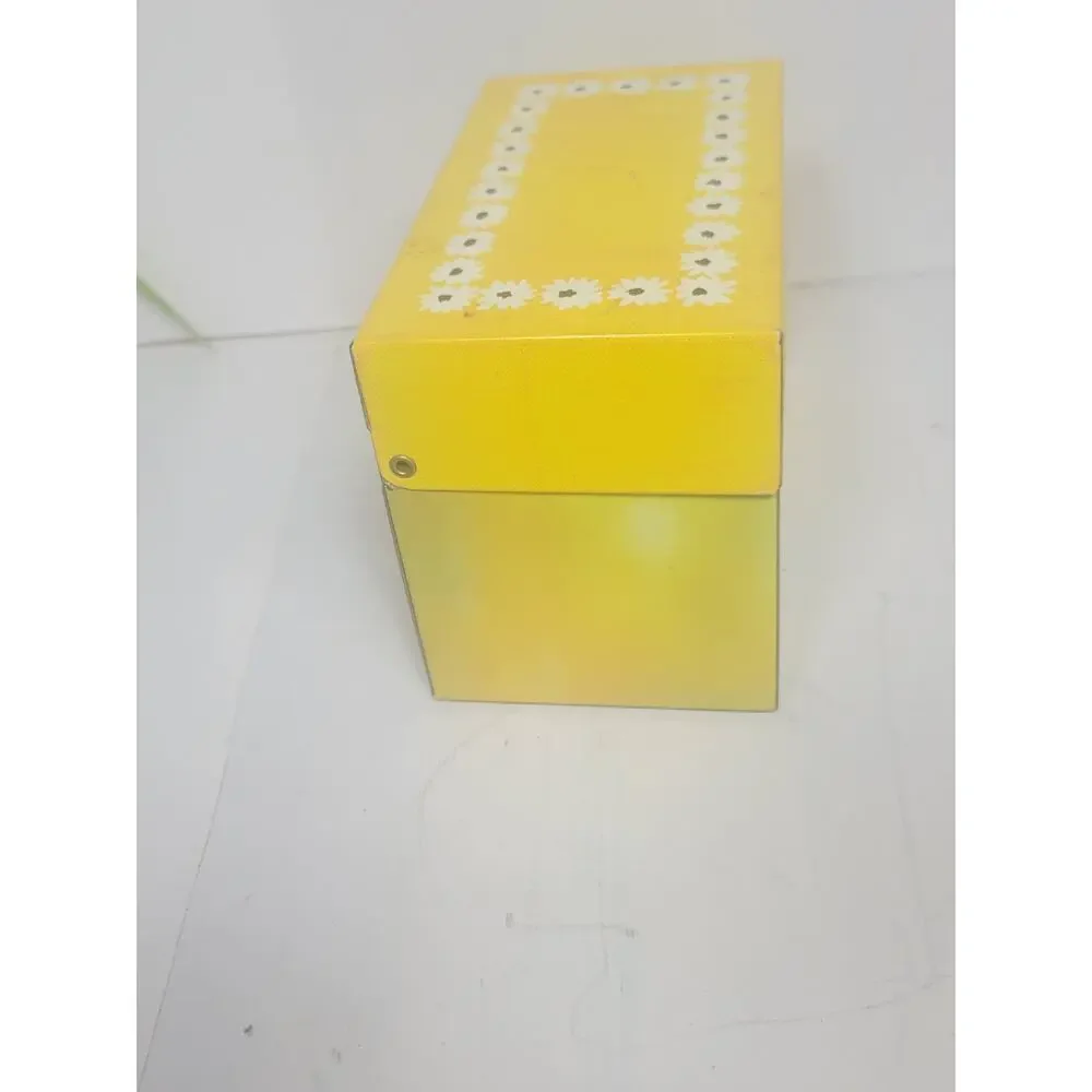 Vintage Ohio Art Metal Recipe Box Yellow Tin Daisy Floral Mid Century Mod 1960s
